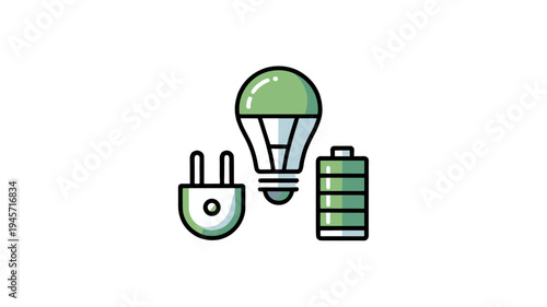 Eco-friendly energy concept represented by the battery, bulb and plug.