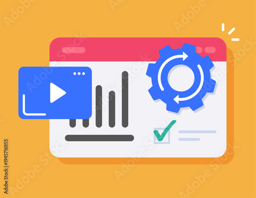 Automation workflow process optimization icon vector modern simple graphic, video analytics settings dashboard interface software, web system technology configuration management clip art
