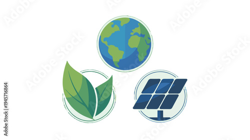 Embracing a sustainable future: Earth, solar energy, and leafy branches.