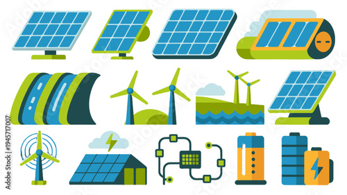 Different types of sustainable energy source images.