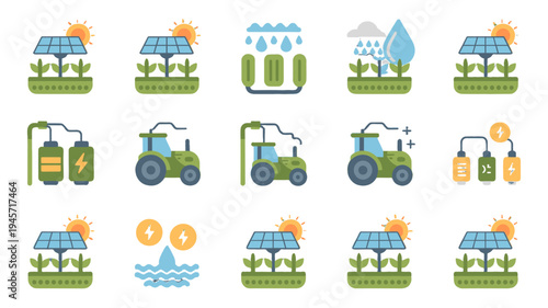 Renewable energy sources in a farm field.