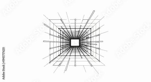 Wireframe perspective of an endless abstract tunnel with glowing points