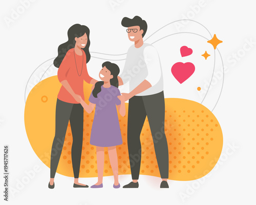 Family parents with daughter child icon vector modern graphic illustration design, parenting happy togetherness love relationship, couple life care support people, mother father and kid unity clip art