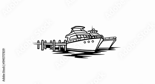 Two luxury yachts docked at a pier in a serene water setting