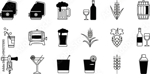 Various icons related to drinks, brewing, and bar tools