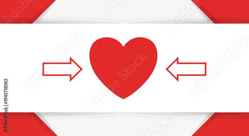 Red Heart Icon with Arrows Pointing Inward - Love, Connection, Focus Symbol