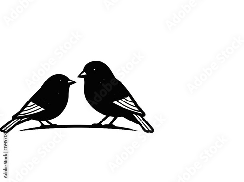 Two silhouetted birds perched on a thin branch