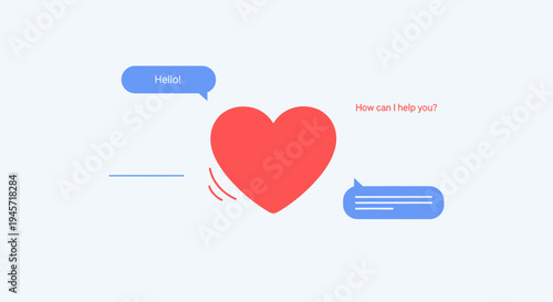 Red Heart Icon with Chat Bubbles, Love Message, Online Dating Communication