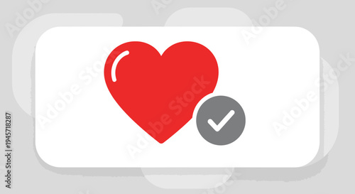 Red Heart Icon with Check Mark - Love, Approval, Favorite, Like Symbol
