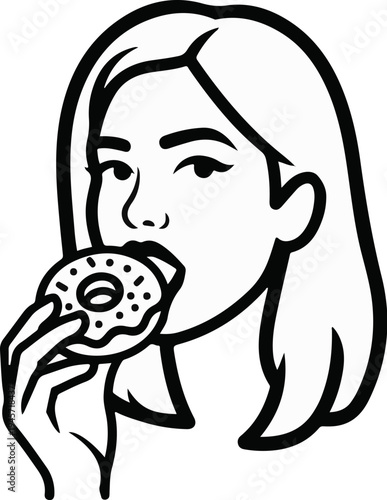 Woman enjoying a sweet treat with a bite taken out of a donut
