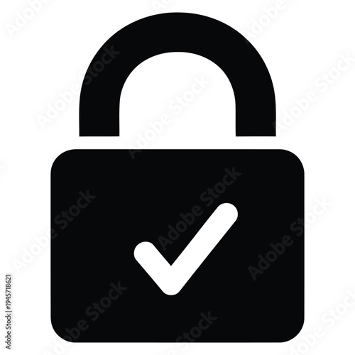 Verified Unlocked Padlock with Check Mark Icon. Secure Access Granted, Data Protection Approval Symbol for UI/UX Design and Technology Concepts.