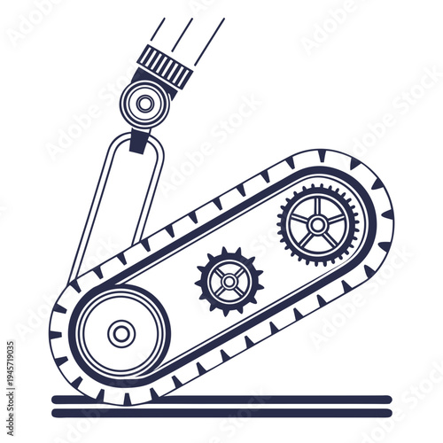 Conveyor belt mechanism - industrial robotic component with white background