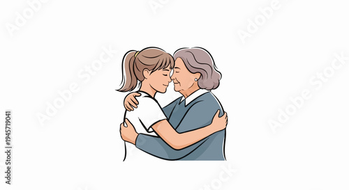 Tender embrace between a young woman and an elderly woman