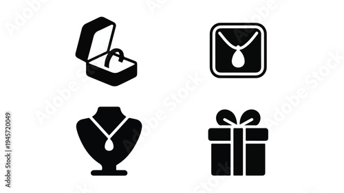 A collection of jewelry and gift silhouette icons.