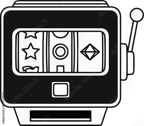 Vintage slot machine with reel symbols of stars, circles, and diamonds