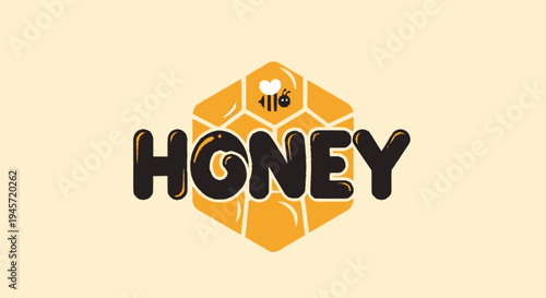 Honey Logo Design with Honeycomb Background.