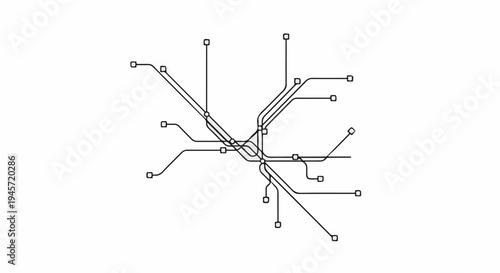 Stylized subway or transit map with intersecting lines and stops