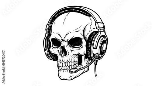 Skull with Headphones and Microphone - Gaming, Music, E-sports