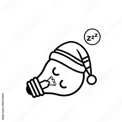 Sleeping Light Bulb with Nightcap and Zzz Symbol, Idea Rest Concept