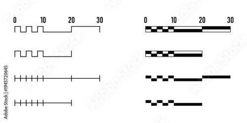 Linear Scale Bar Cartography Symbol Sign Meter Measurement Element Icon Set for Map or Site Plan. Vector Image.