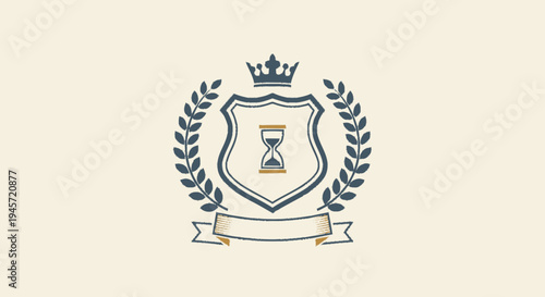 Elegant Shield Emblem with Hourglass and Crown.
