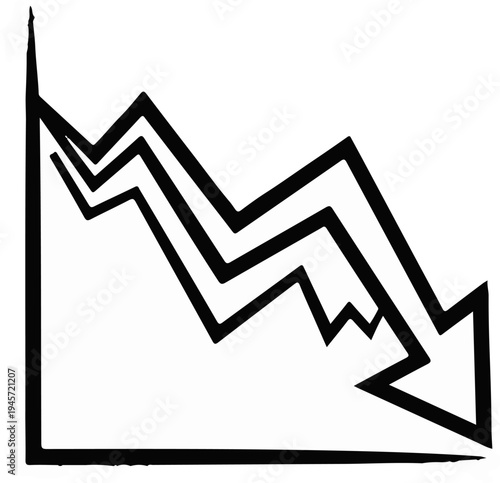 Three black downward trending jagged lines on a white background