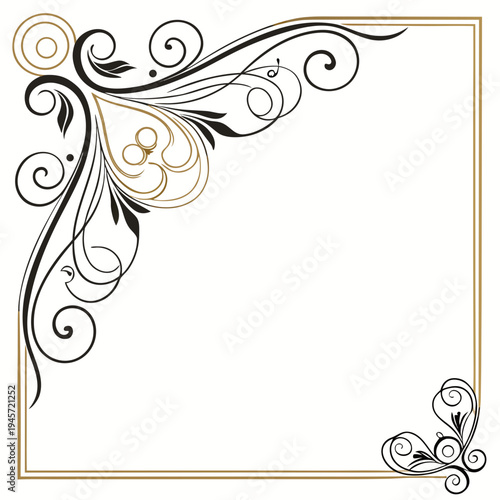 Ornate black gold swirl flourish corner decoration vector art