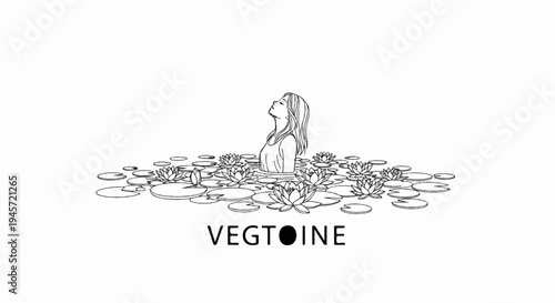 Woman in water surrounded by lily pads and flowers, head tilted back