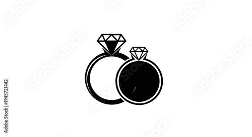 Two black silhouette diamond rings, one with an empty circle
