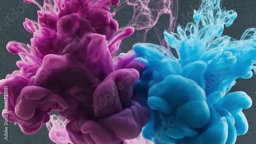 a vibrant and dynamic display of swirling colors featuring pink and blue ink gracefully blending into a dark textured background creating an abstract artwork high quality