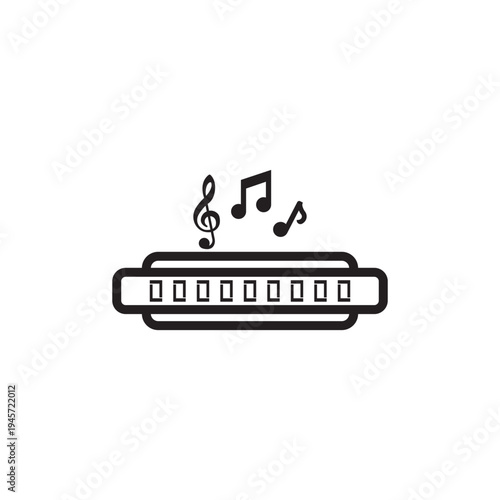 Illustration of harmonica, wind instrument, vector art.