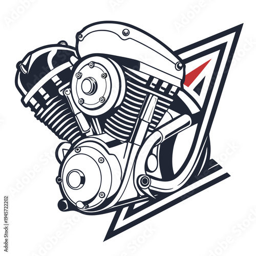 V-twin motorcycle engine graphic with v twin with engine parts