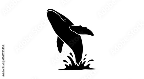 Black silhouette of jumping dolphin.