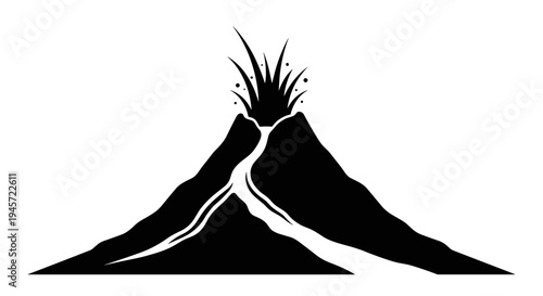 Black silhouette of volcanic mountain.