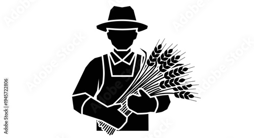 Farmer Holding Wheat Stalks Illustration.