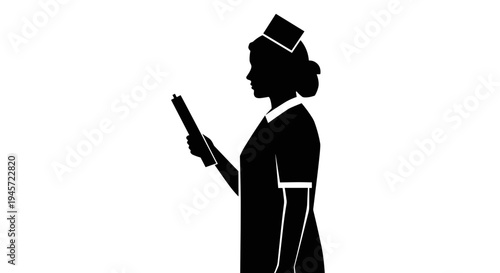 Female nurse holding clipboard.