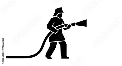 Firefighter with hose nozzle.