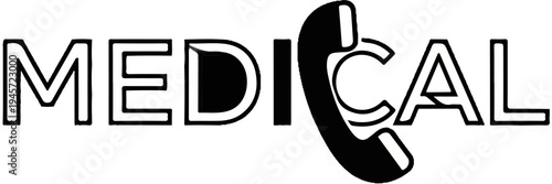 Stylized text "MEDICAL" with a graphic of a phone receiver integrated