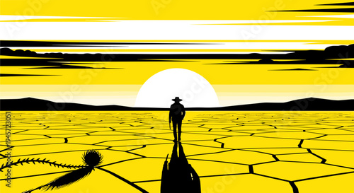 Man in desert at sunset.