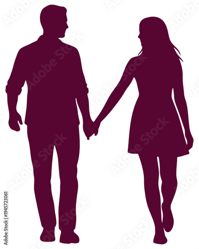 Couple silhouette holding hands representing romantic relationship and companionship