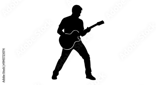 Man playing electric guitar silhouette.