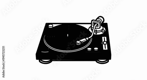 Vintage turntable with tonearm and stylus resting on the platter, ready to play