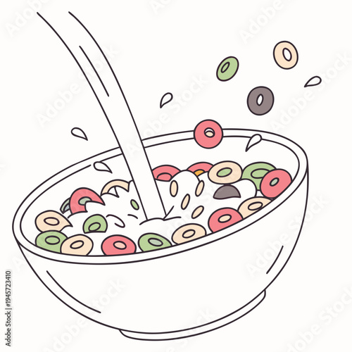 A bowl of colorful cereal with milk