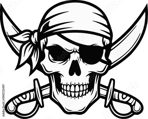 Stylized skull with bandana and crossed sabers