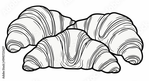 Three line-art croissants displayed in a close-up arrangement