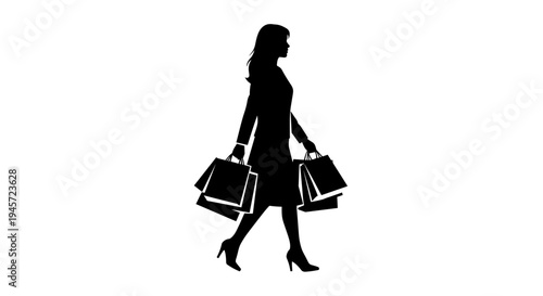 Silhouette of woman with bags.