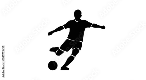 Silhouette Soccer Player Kicking Ball.