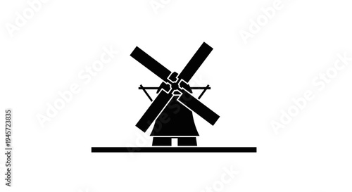 Windmill Icon Black Silhouette.