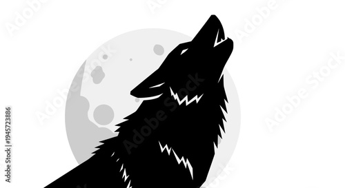 Wolf Howling at Full Moon.