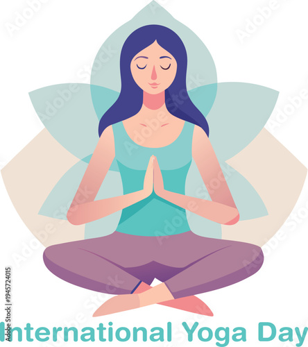 Woman meditating in lotus position on international yoga day